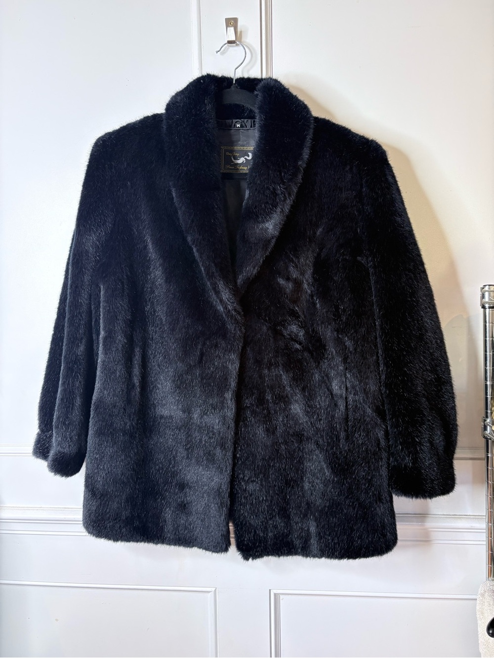 Vintage Dark princess Blue Black Faux Fur Coat - Elegant Women's Jacket